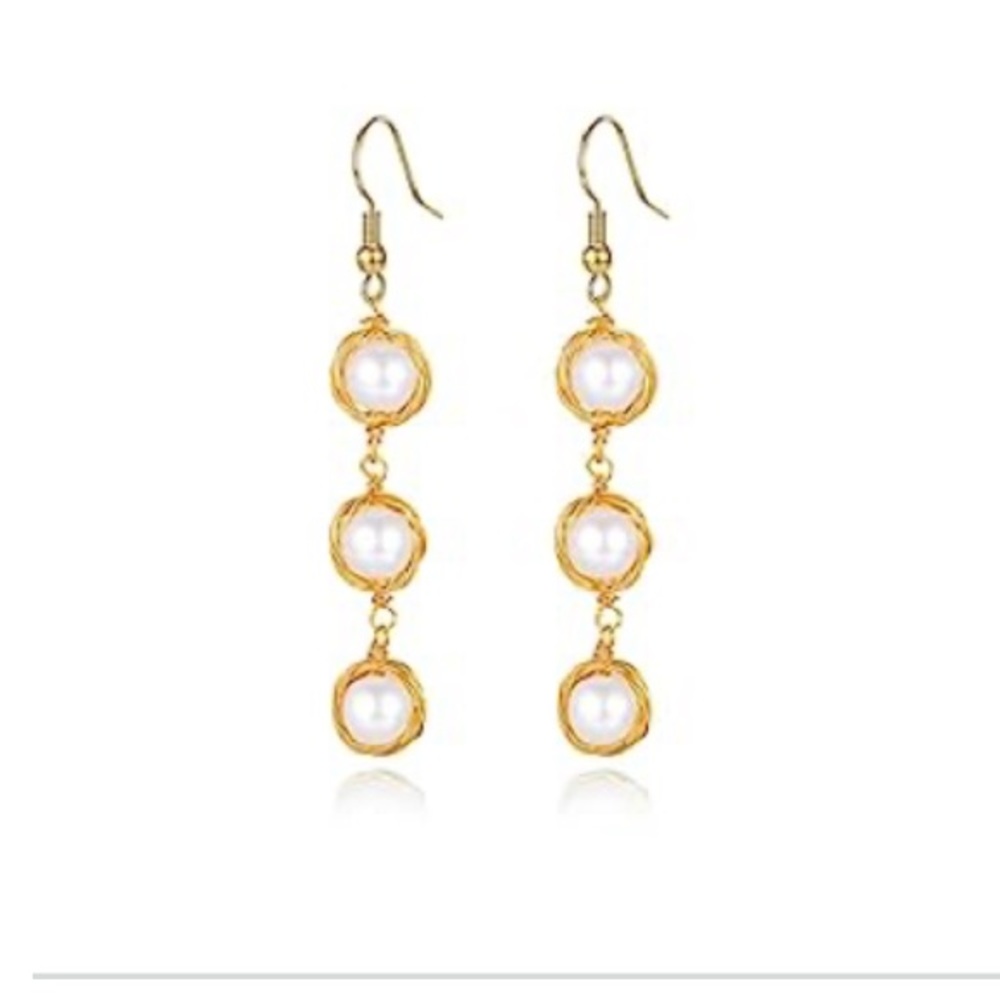 Pearl Drop Earrings for Women Freshwater Cultured Handmade 14k Gold